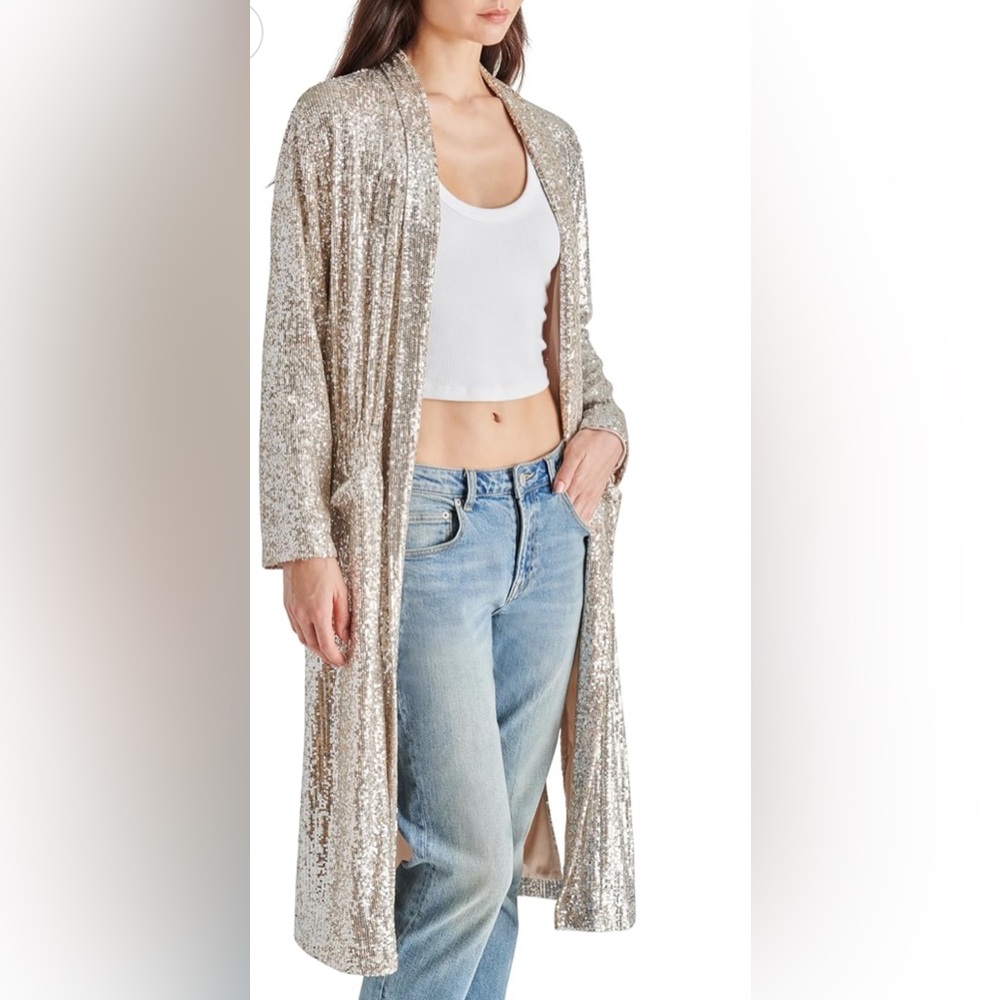 BB DAKOTA sequin duster silver/champagne Small
